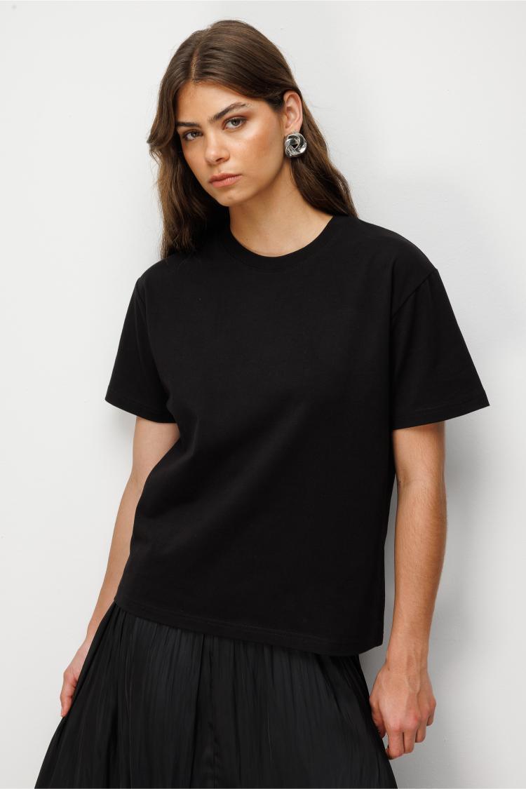 Mizalle Basic Düz Suprem Siyah T-Shirt - 4