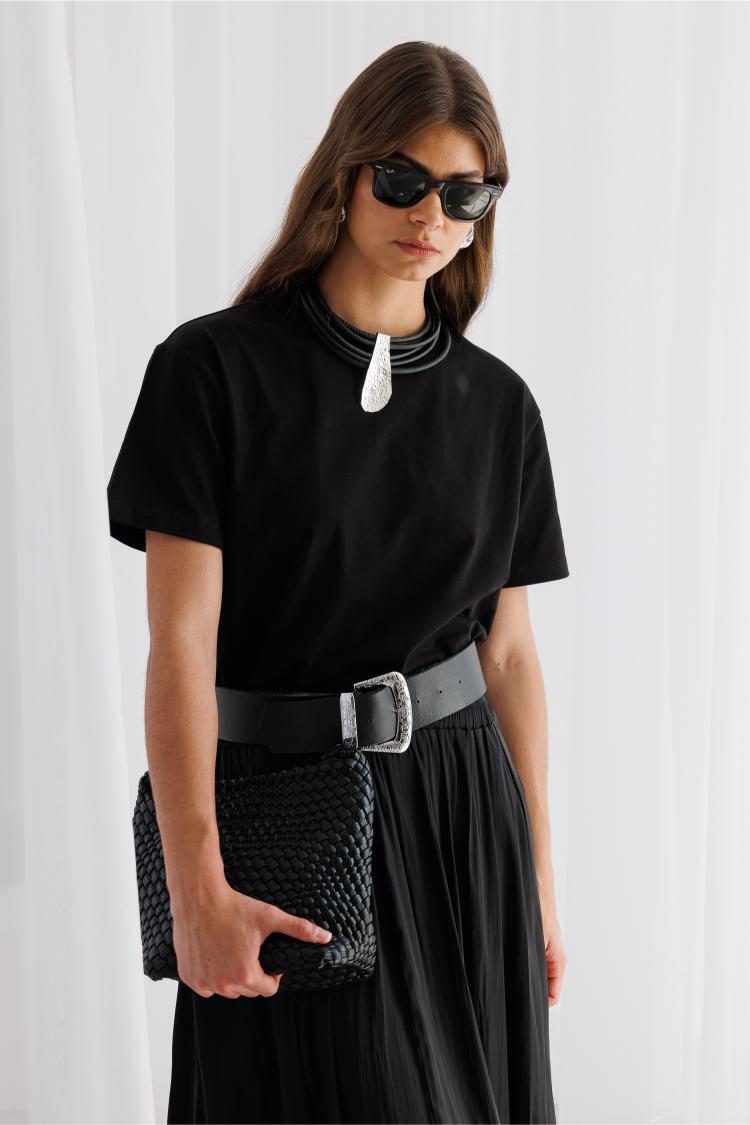 Mizalle Basic Düz Suprem Siyah T-Shirt - 7