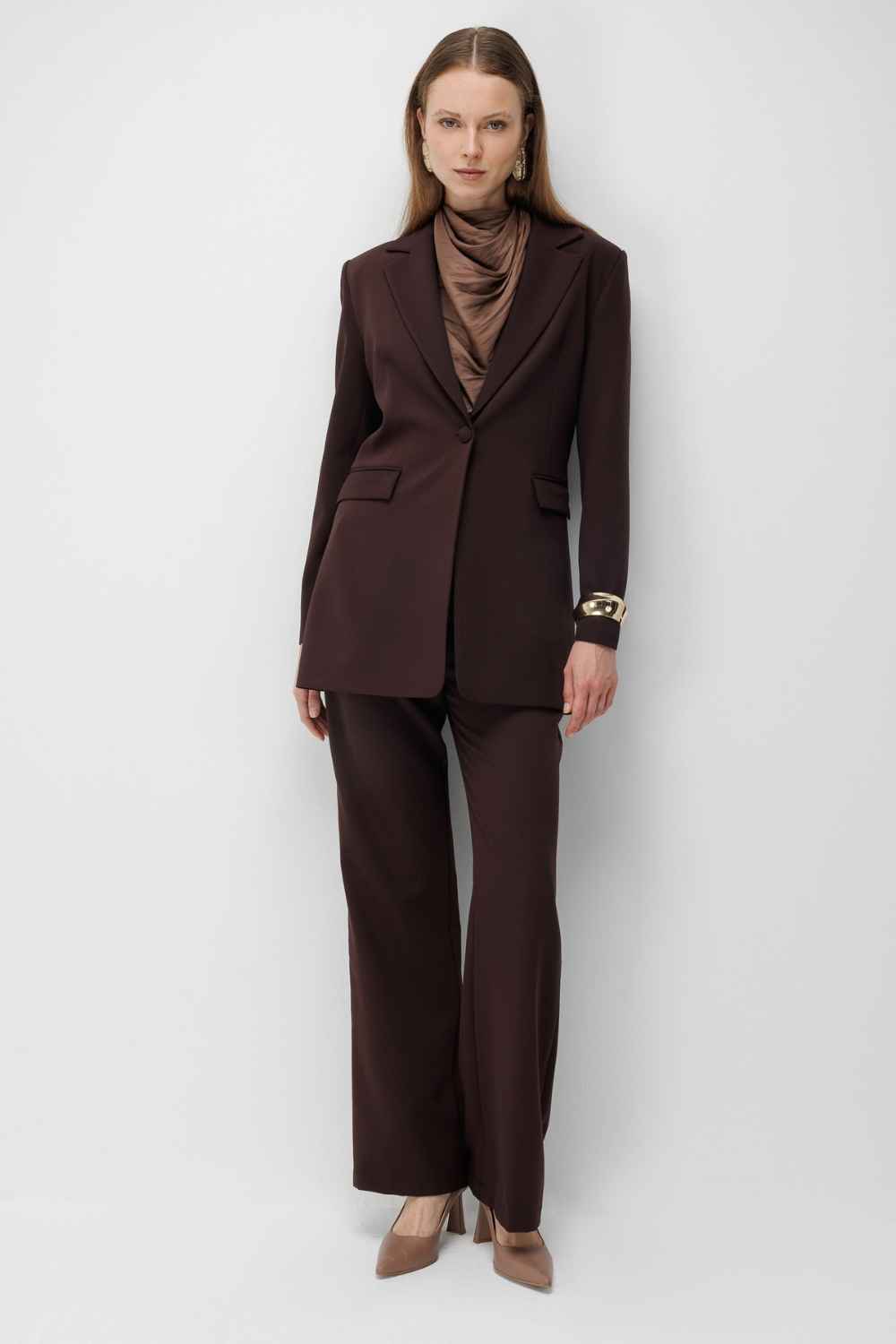 Mizalle Basic Tek Düğmeli Kahverengi Ceket - 6