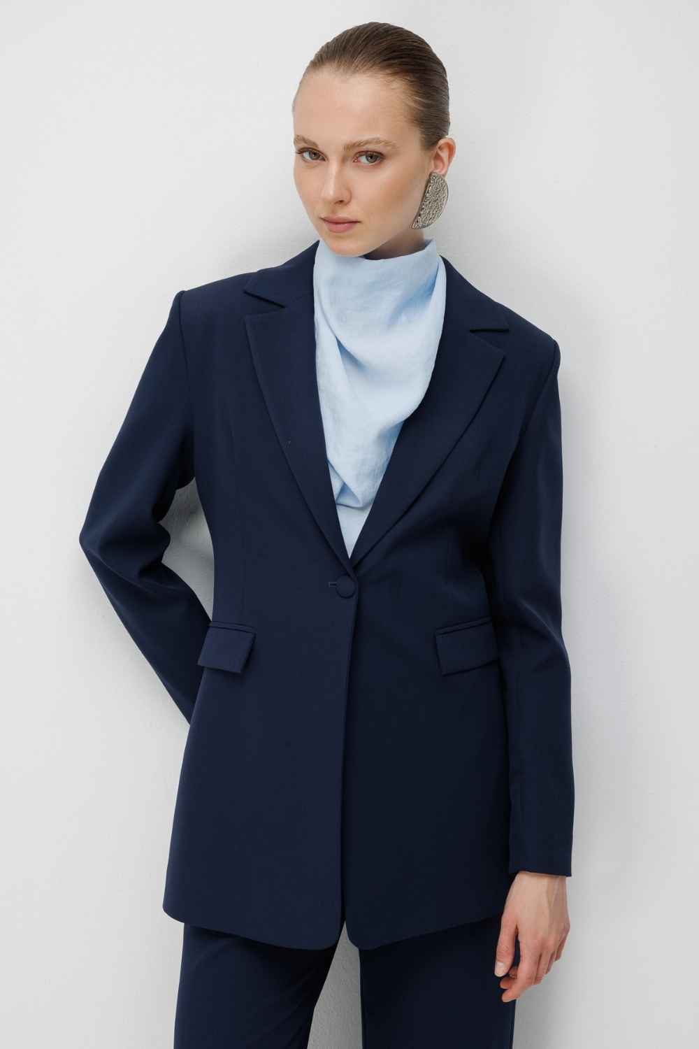Mizalle Basic Tek Düğmeli Lacivert Ceket - 3