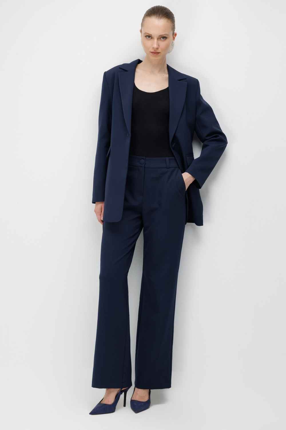 Mizalle Basic Tek Düğmeli Lacivert Ceket - 4