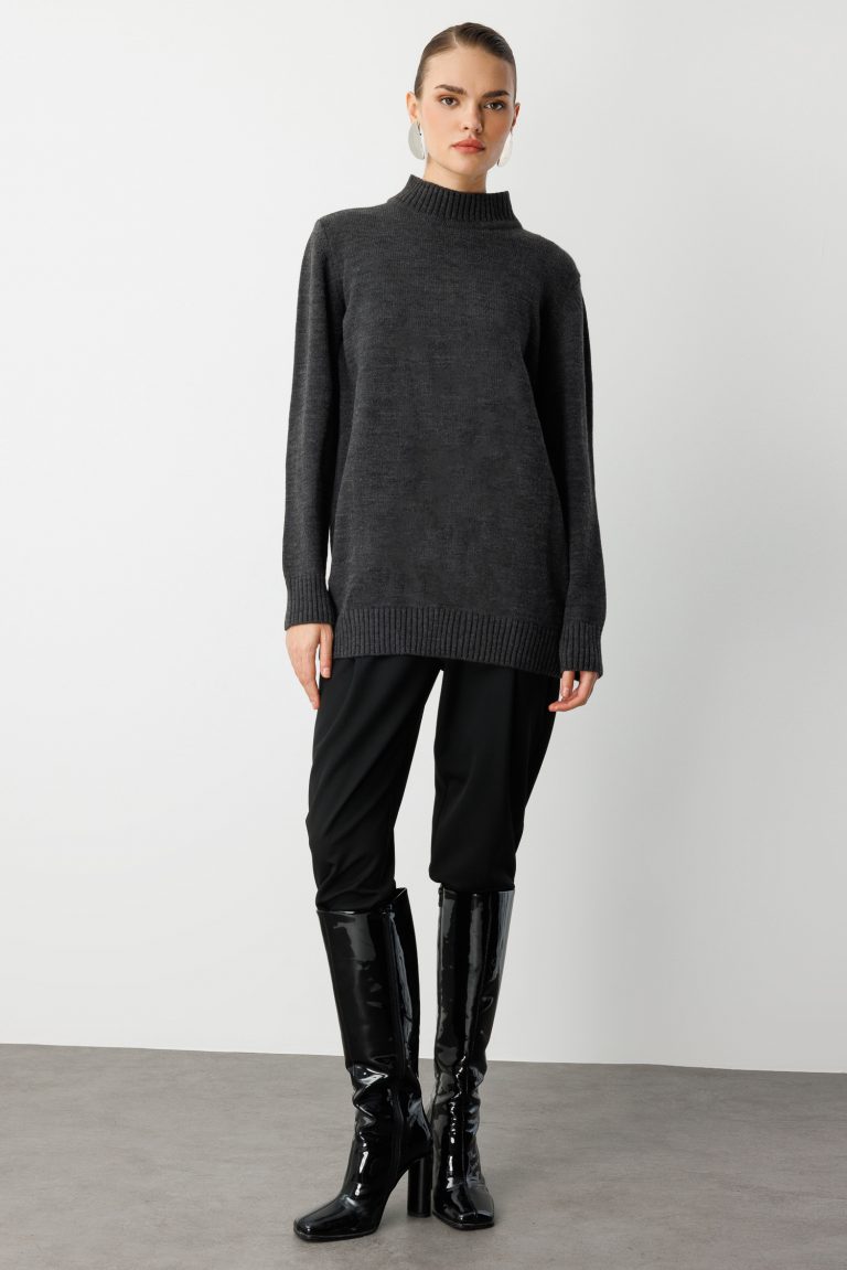 Mizalle Basic Yarım Balıkçı Antrasit Triko Kazak - Mizalle