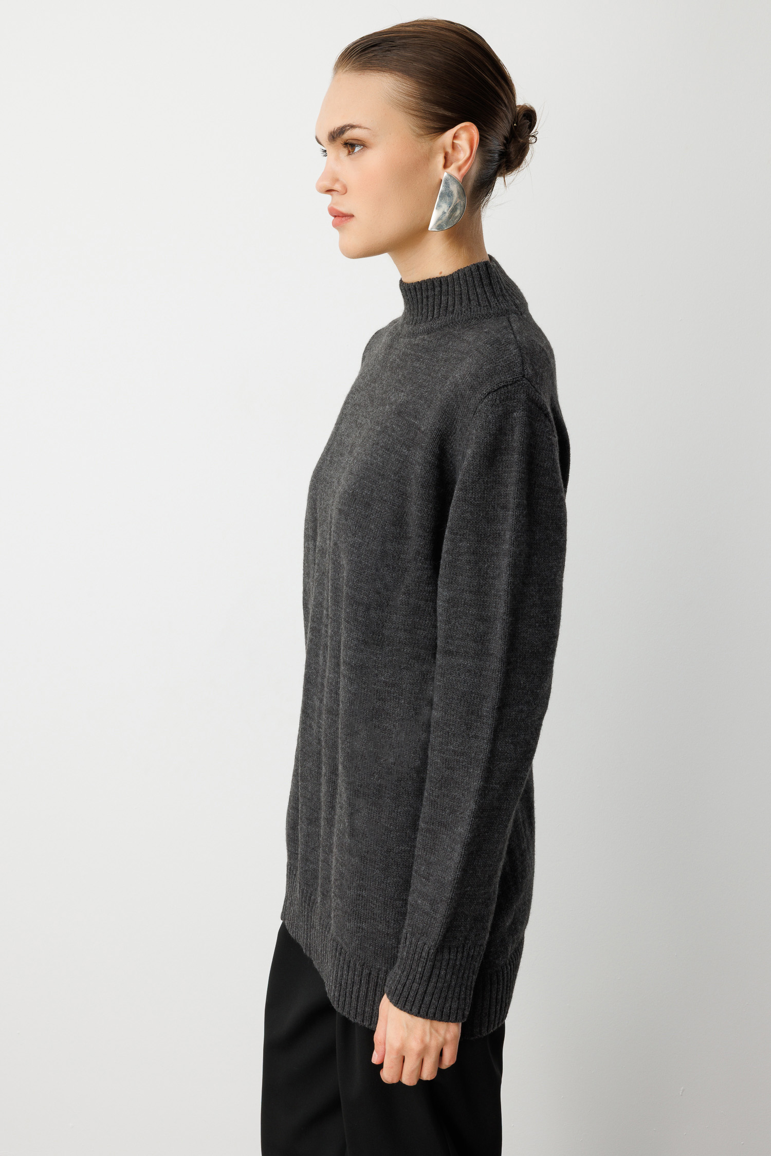 Mizalle Basic Yarım Balıkçı Antrasit Triko Kazak - Mizalle