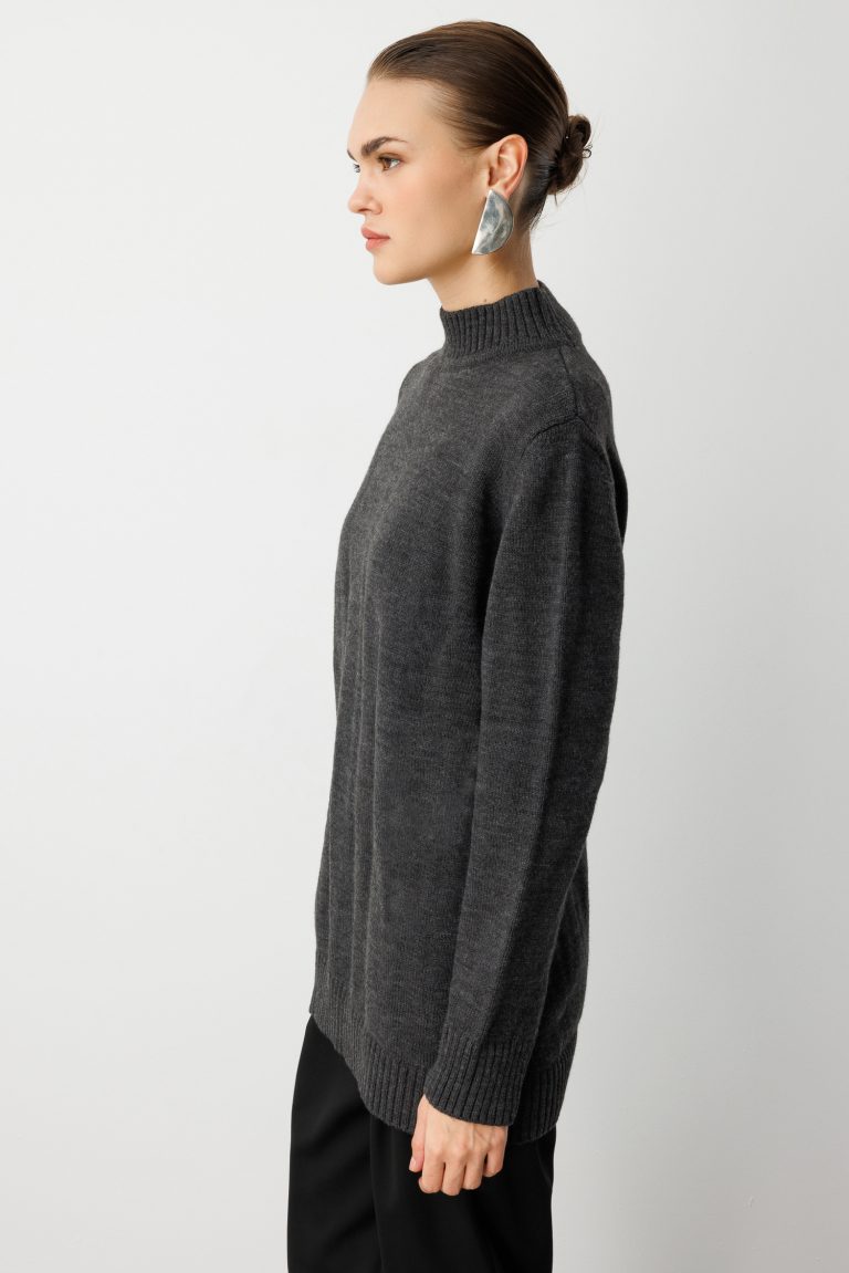 Mizalle Basic Yarım Balıkçı Antrasit Triko Kazak - Mizalle