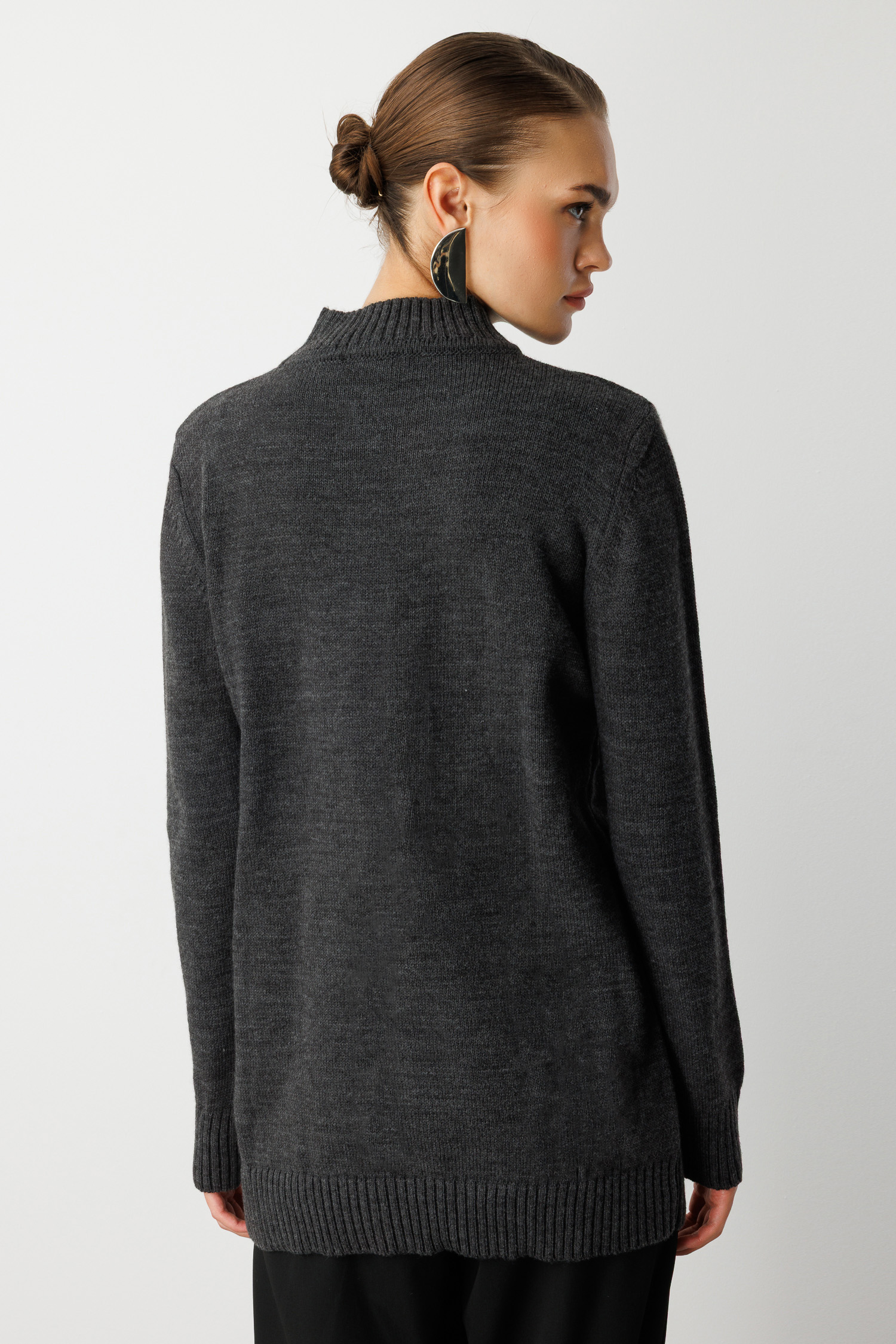 Mizalle Basic Yarım Balıkçı Antrasit Triko Kazak - Mizalle