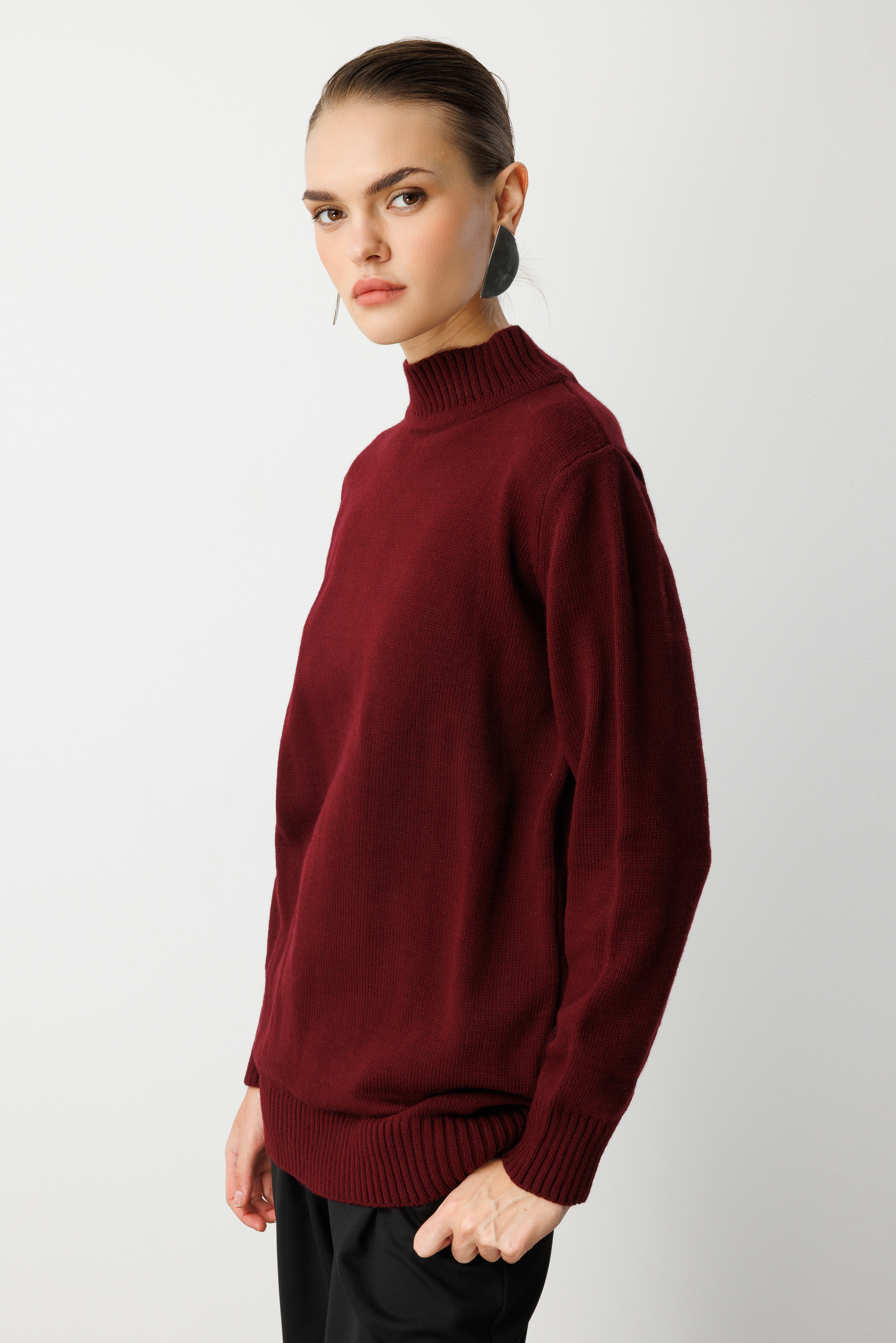 Mizalle Basic Yarım Balıkçı Bordo Triko Kazak - Mizalle