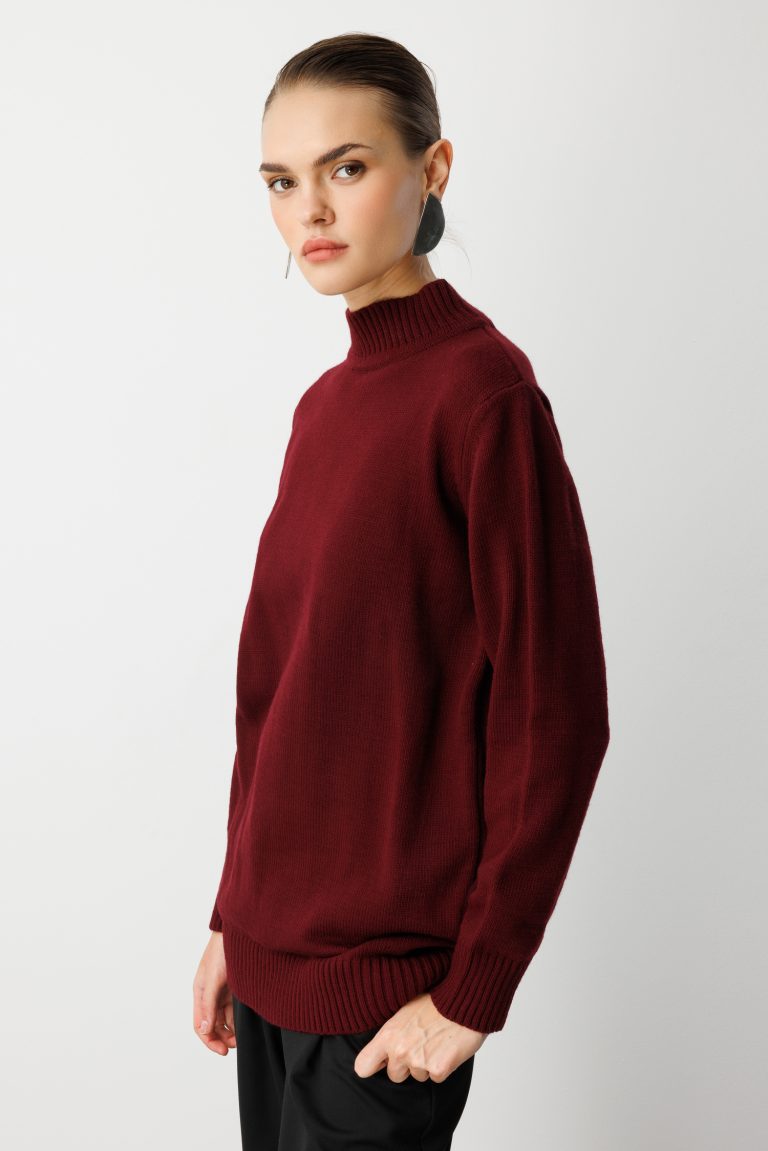 Mizalle Basic Yarım Balıkçı Bordo Triko Kazak - Mizalle