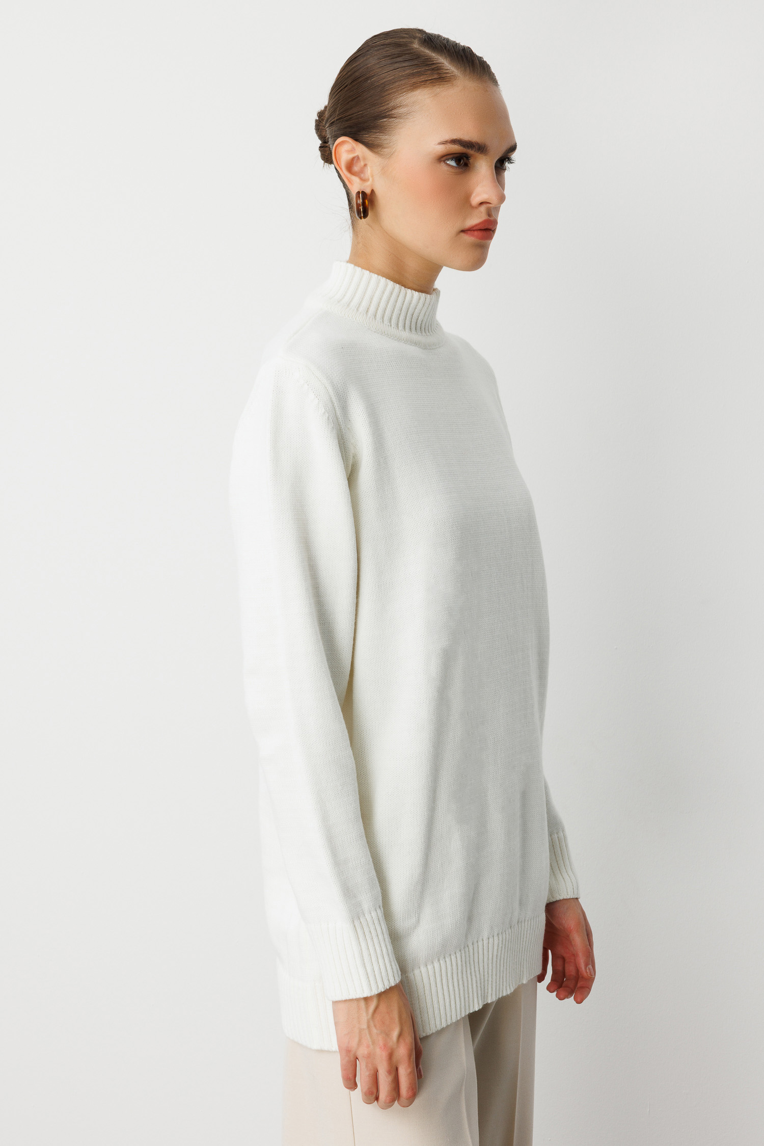 Mizalle Basic Yarım Balıkçı Ekru Triko Kazak - Mizalle