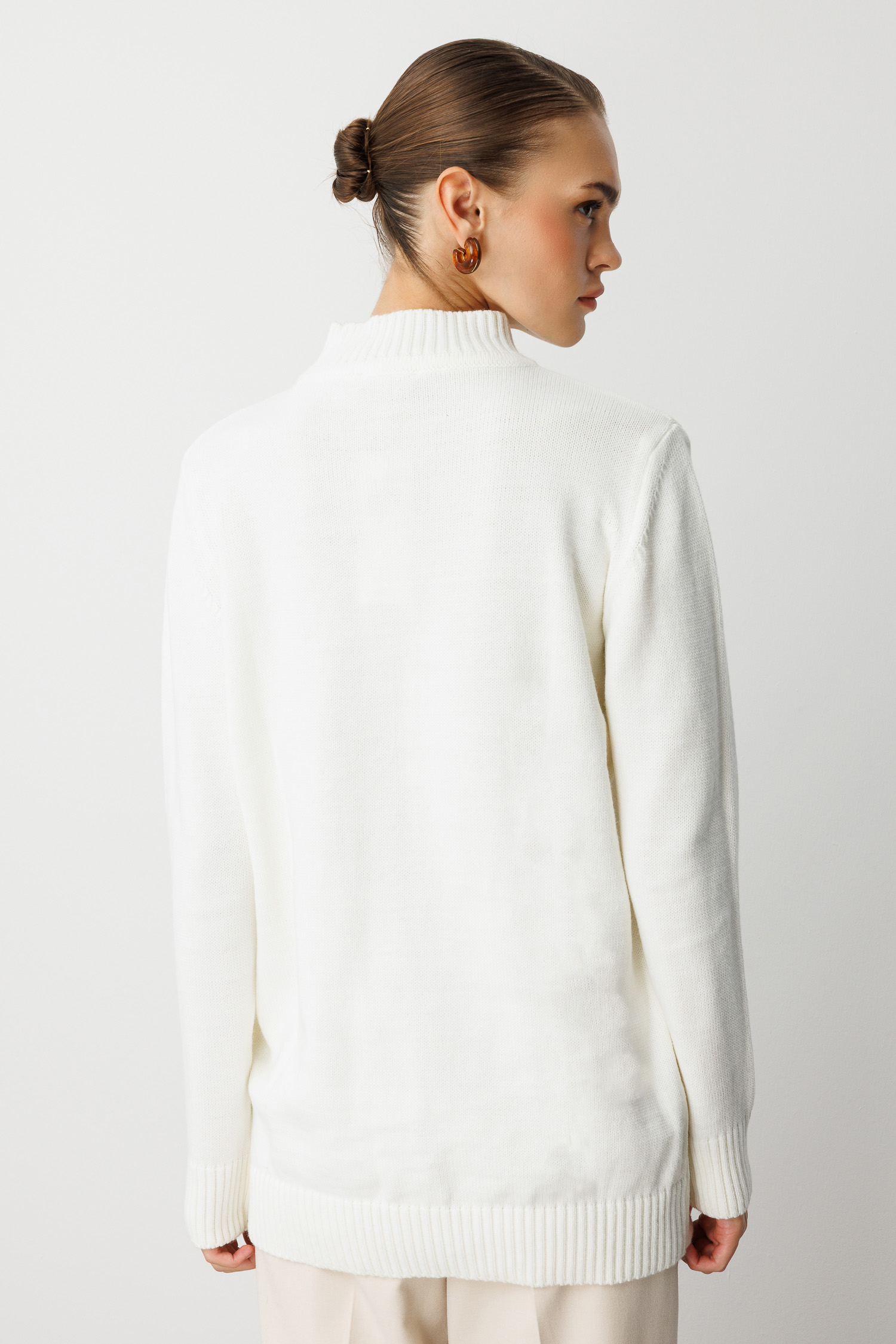 Mizalle Basic Yarım Balıkçı Ekru Triko Kazak - Mizalle