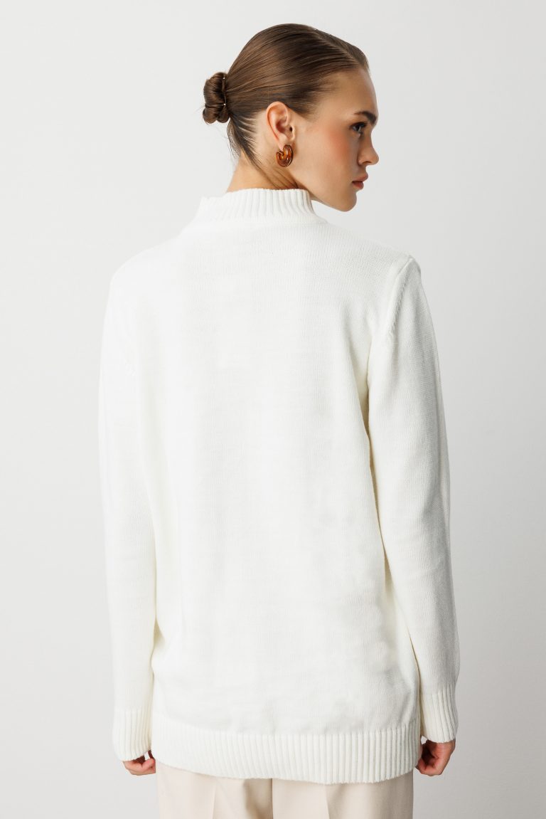 Mizalle Basic Yarım Balıkçı Ekru Triko Kazak - Mizalle