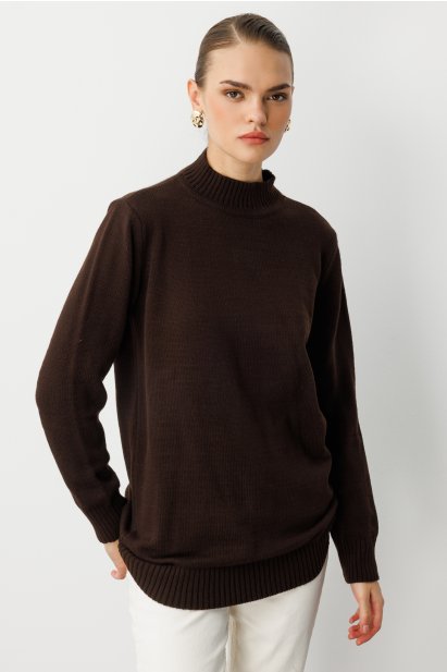 Mizalle Basic Yarım Balıkçı Kahverengi Triko Kazak - Mizalle