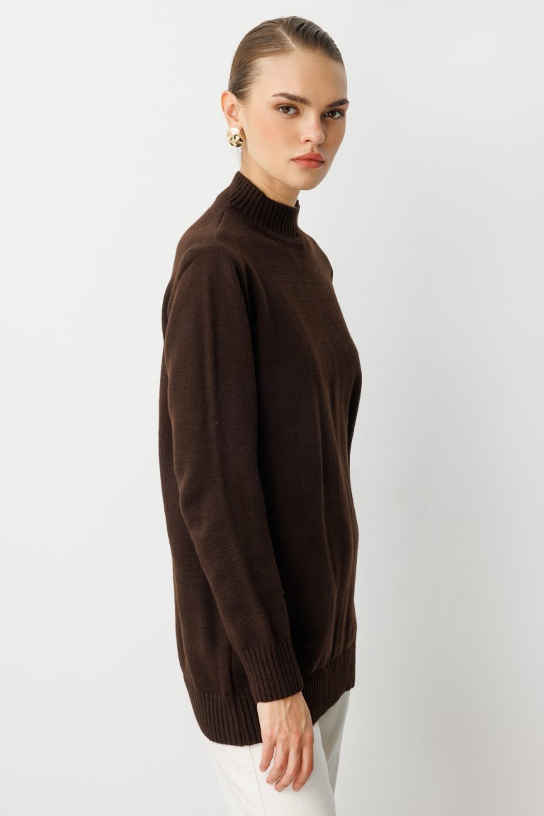 Mizalle Basic Yarım Balıkçı Kahverengi Triko Kazak - Mizalle