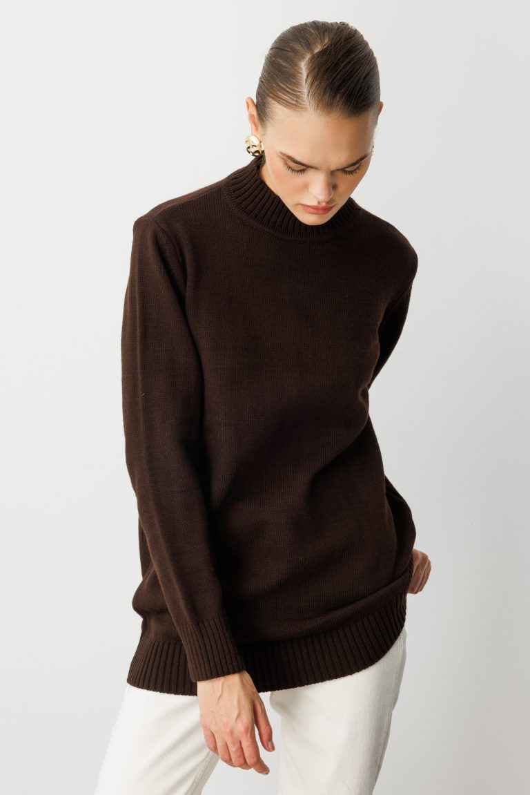 Mizalle Basic Yarım Balıkçı Kahverengi Triko Kazak - Mizalle