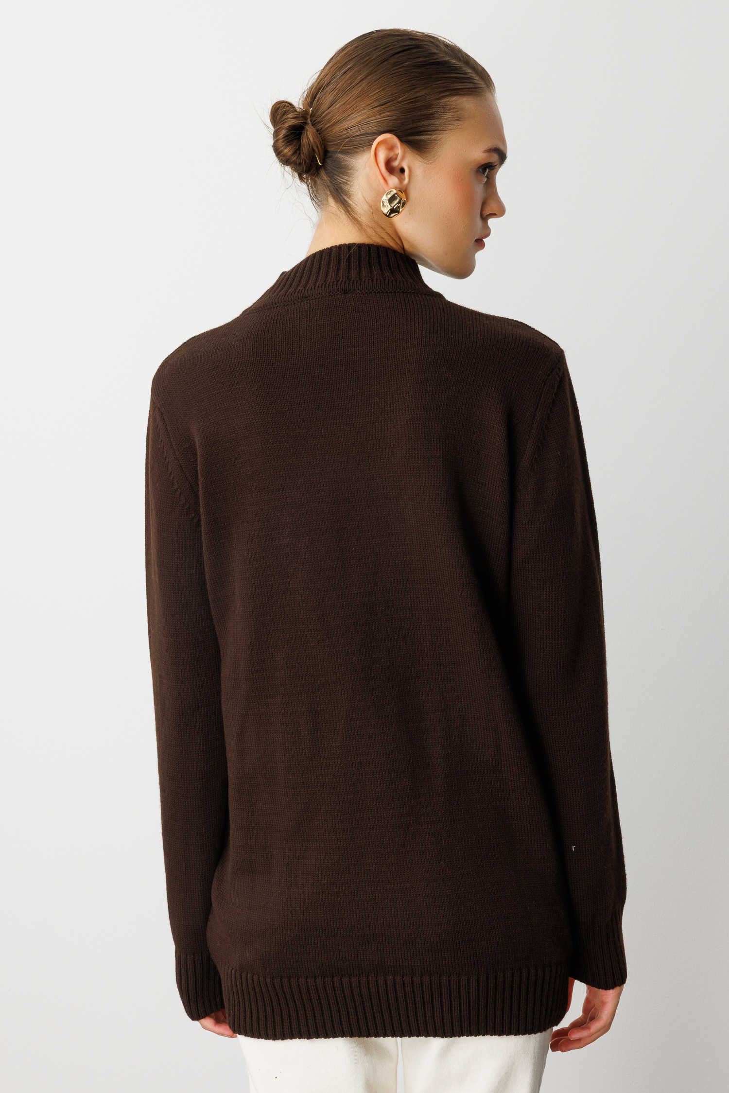 Mizalle Basic Yarım Balıkçı Kahverengi Triko Kazak - Mizalle