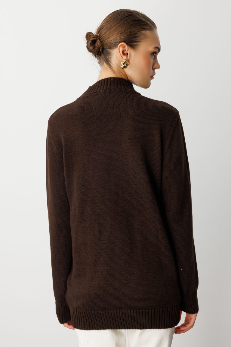 Mizalle Basic Yarım Balıkçı Kahverengi Triko Kazak - Mizalle