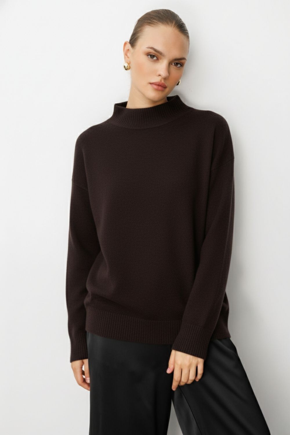 Mizalle Basic Yarım Balıkçı Kahverengi Triko Kazak - 1