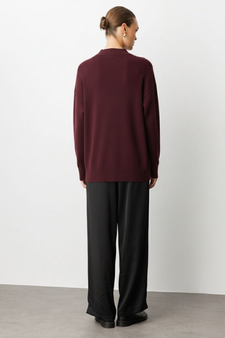 Mizalle Basic Yarım Balıkçı Mürdüm Triko Kazak - Mizalle