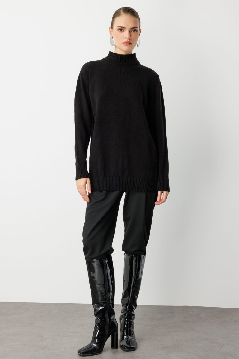 Mizalle Basic Yarım Balıkçı Siyah Triko Kazak - Mizalle