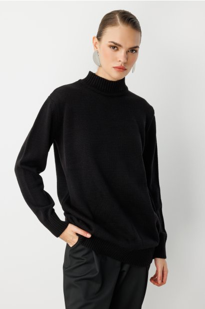 Mizalle Basic Yarım Balıkçı Siyah Triko Kazak - Mizalle