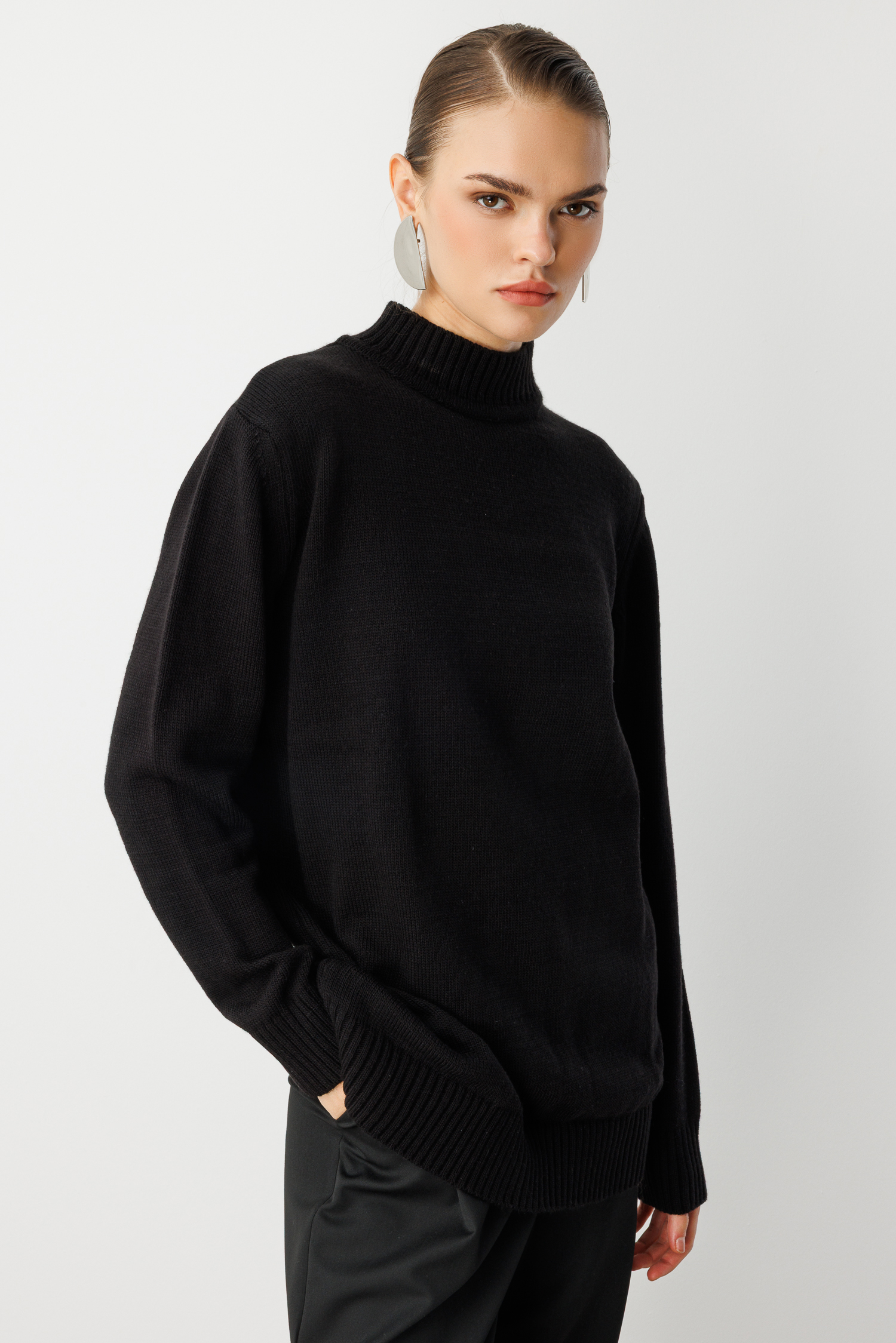 Mizalle Basic Yarım Balıkçı Siyah Triko Kazak - Mizalle