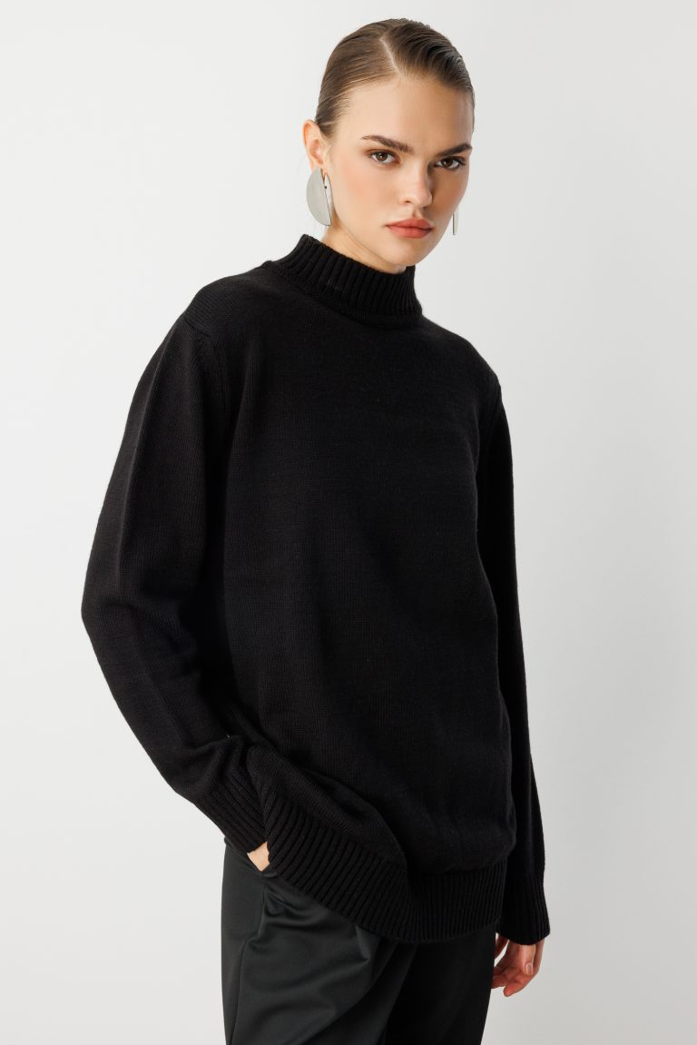 Mizalle Basic Yarım Balıkçı Siyah Triko Kazak - Mizalle