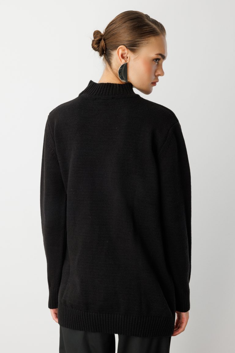 Mizalle Basic Yarım Balıkçı Siyah Triko Kazak - Mizalle