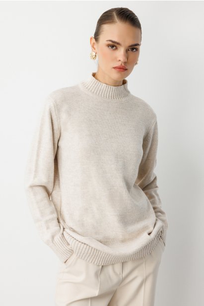 Mizalle Basic Yarım Balıkçı Taş Rengi Triko Kazak - Mizalle