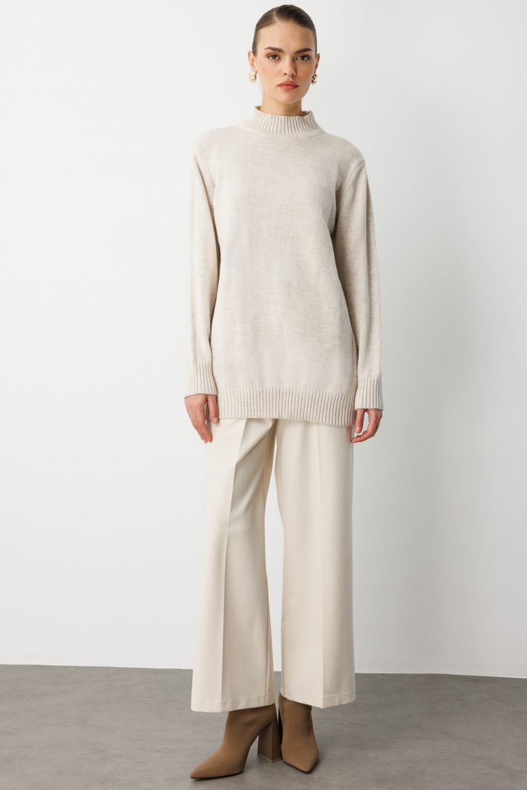 Mizalle Basic Yarım Balıkçı Taş Rengi Triko Kazak - Mizalle