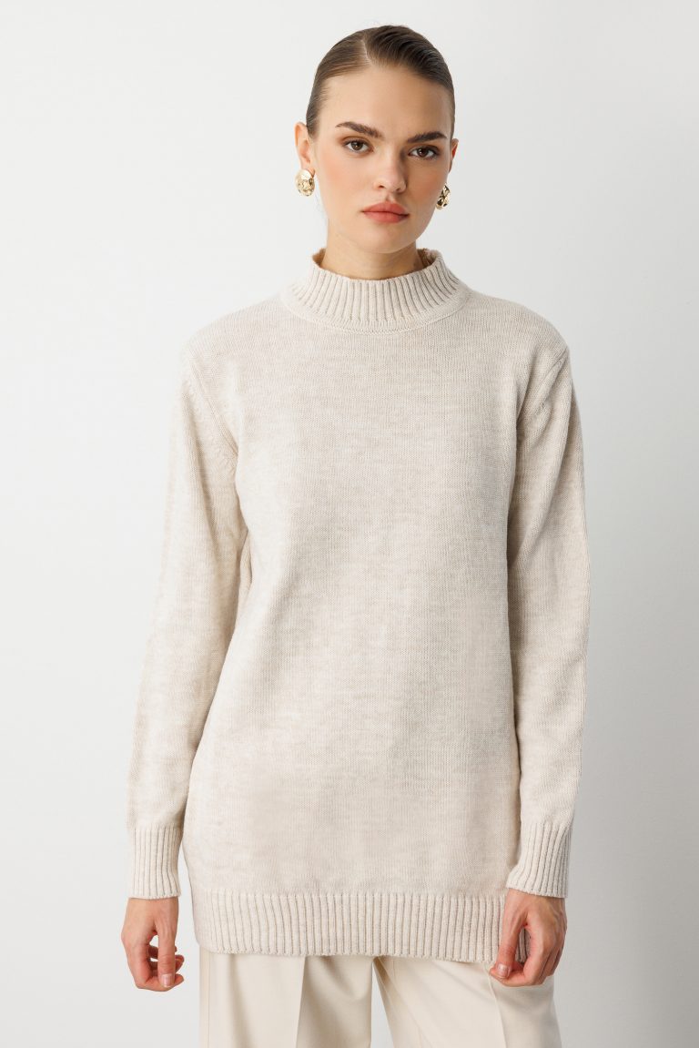 Mizalle Basic Yarım Balıkçı Taş Rengi Triko Kazak - Mizalle