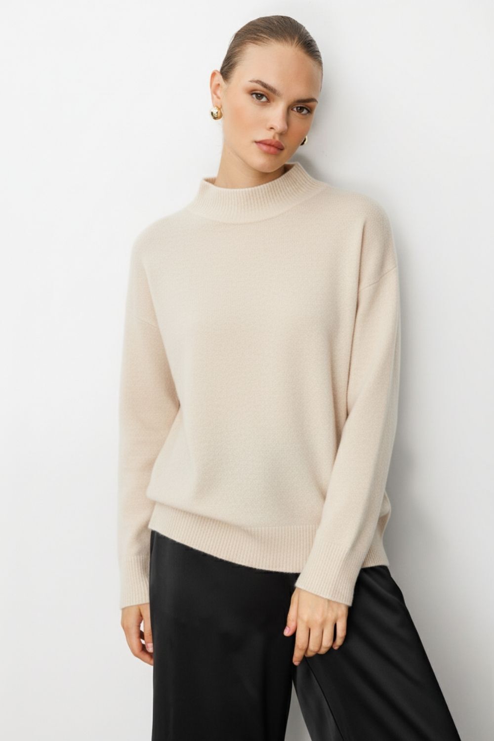 Mizalle Basic Yarım Balıkçı Taş Rengi Triko Kazak - Mizalle