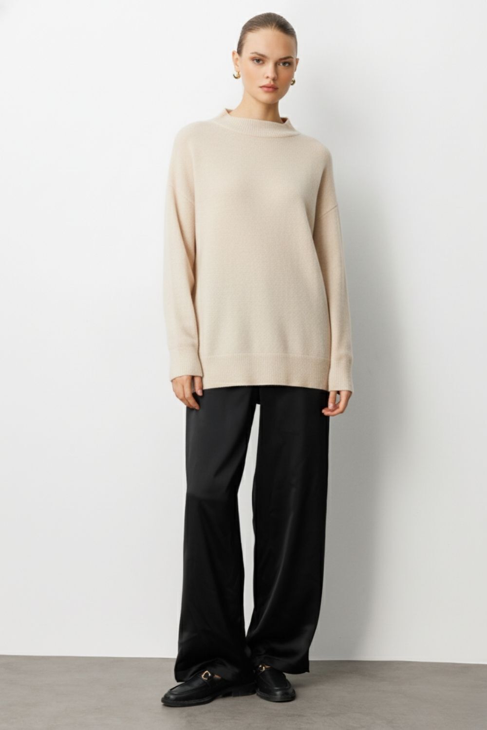 Mizalle Basic Yarım Balıkçı Taş Rengi Triko Kazak - Mizalle