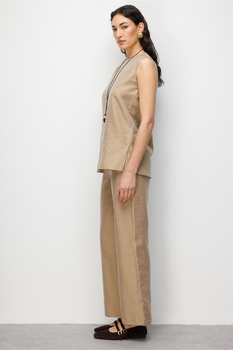 Mizalle Bej Rengi Kolsuz Basic Bluz - Mizalle