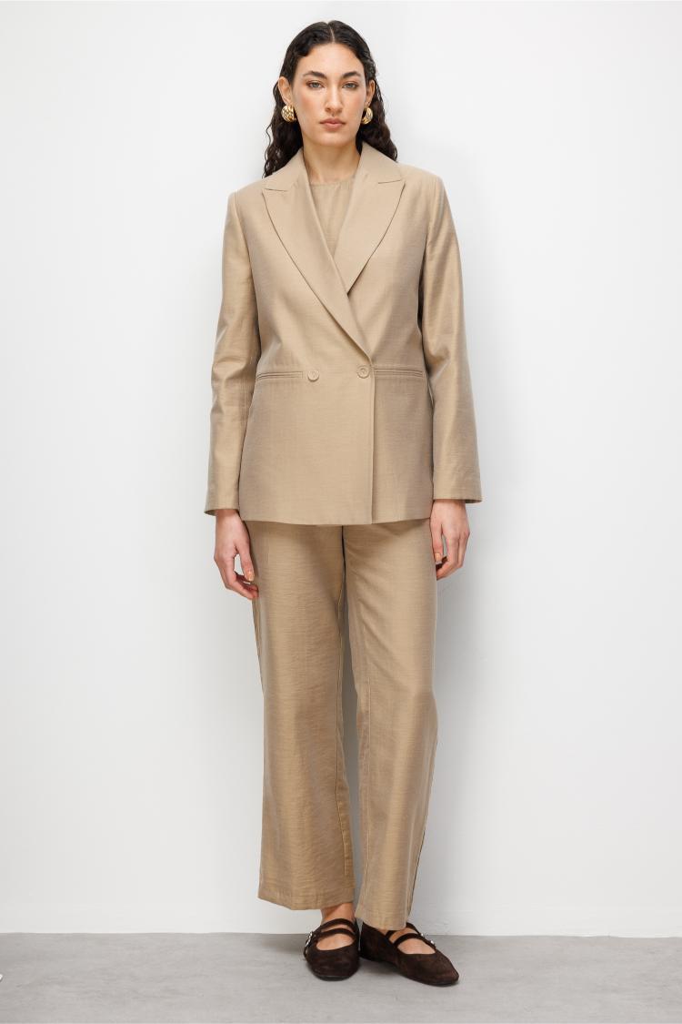 Mizalle Bej Rengi Kruvaze Blazer Ceket - Mizalle