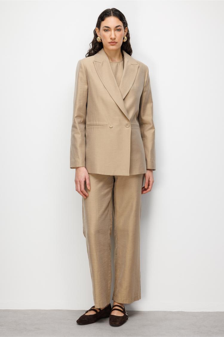 Mizalle Bej Rengi Kruvaze Blazer Ceket - Mizalle