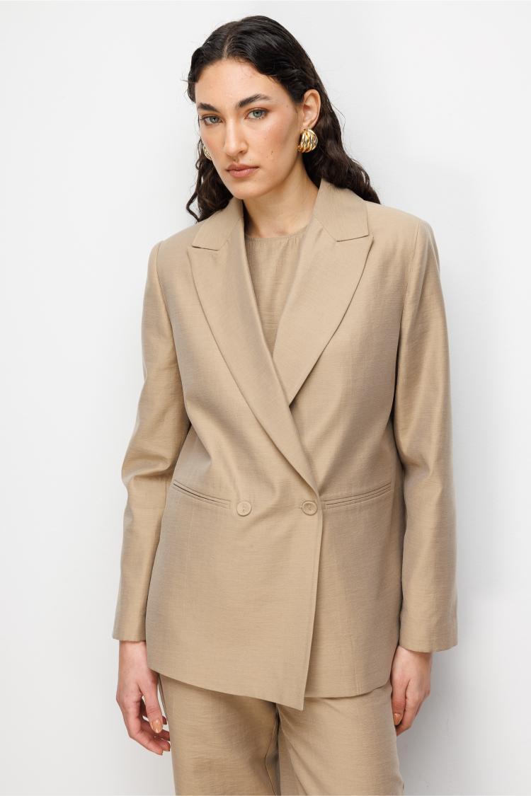 Mizalle Bej Rengi Kruvaze Blazer Ceket - 1