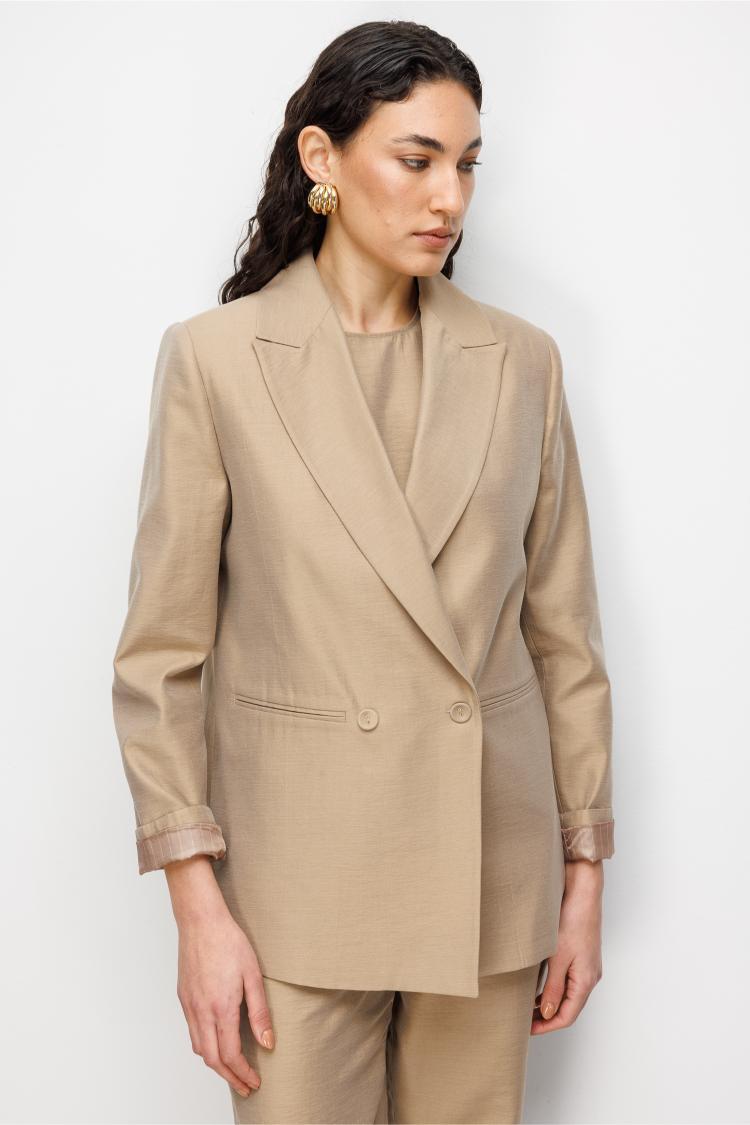 Mizalle Bej Rengi Kruvaze Blazer Ceket - Mizalle