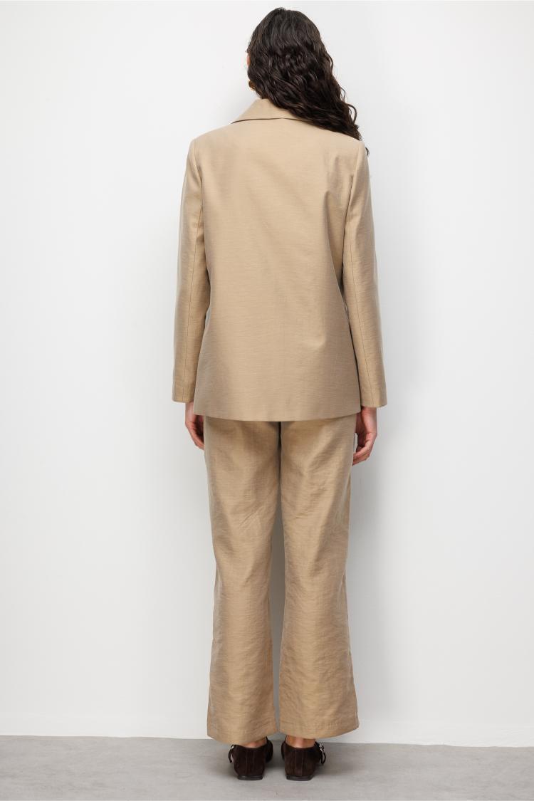 Mizalle Bej Rengi Kruvaze Blazer Ceket - 5