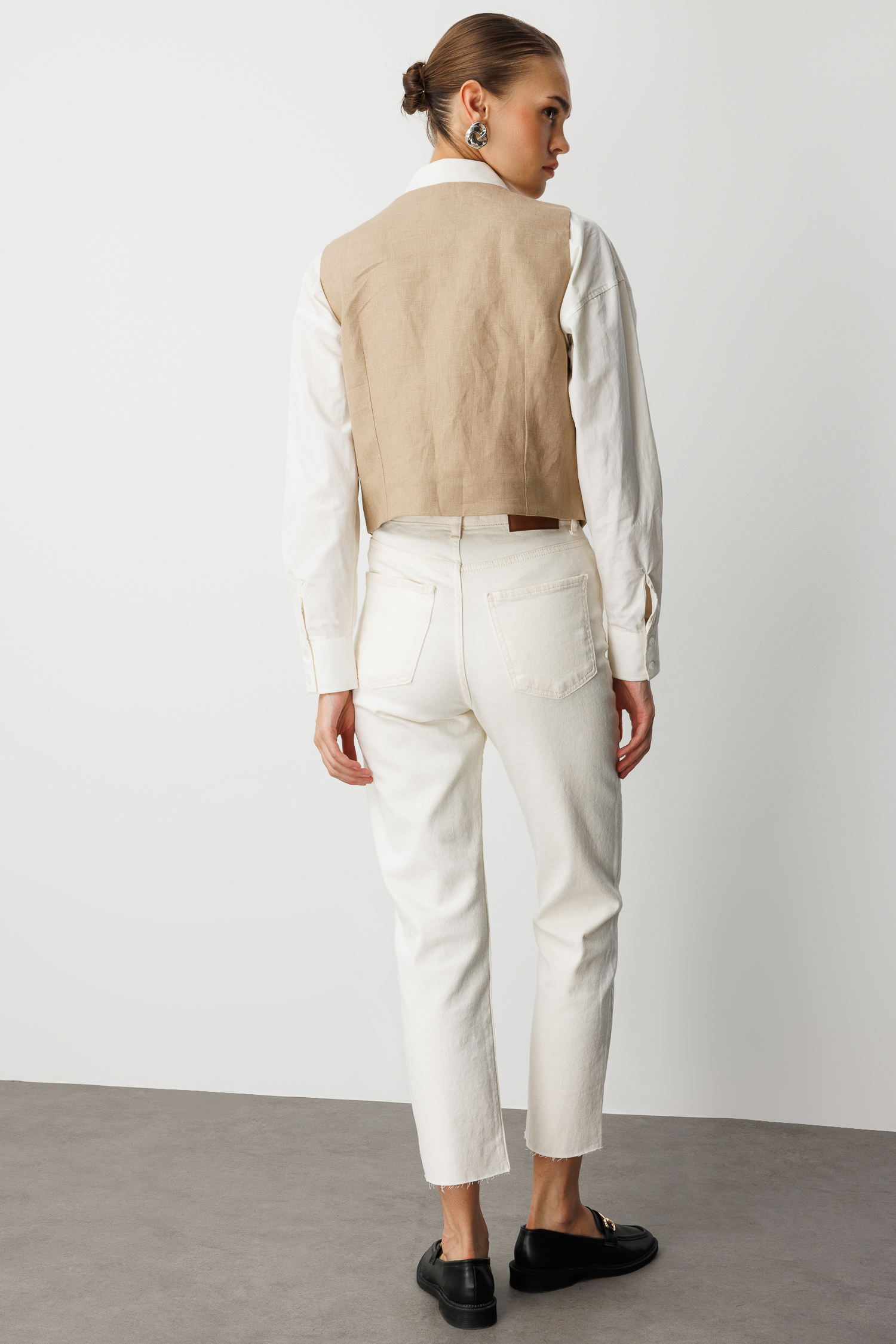 Mizalle Bej Rengi Saf Keten Yelek - 6