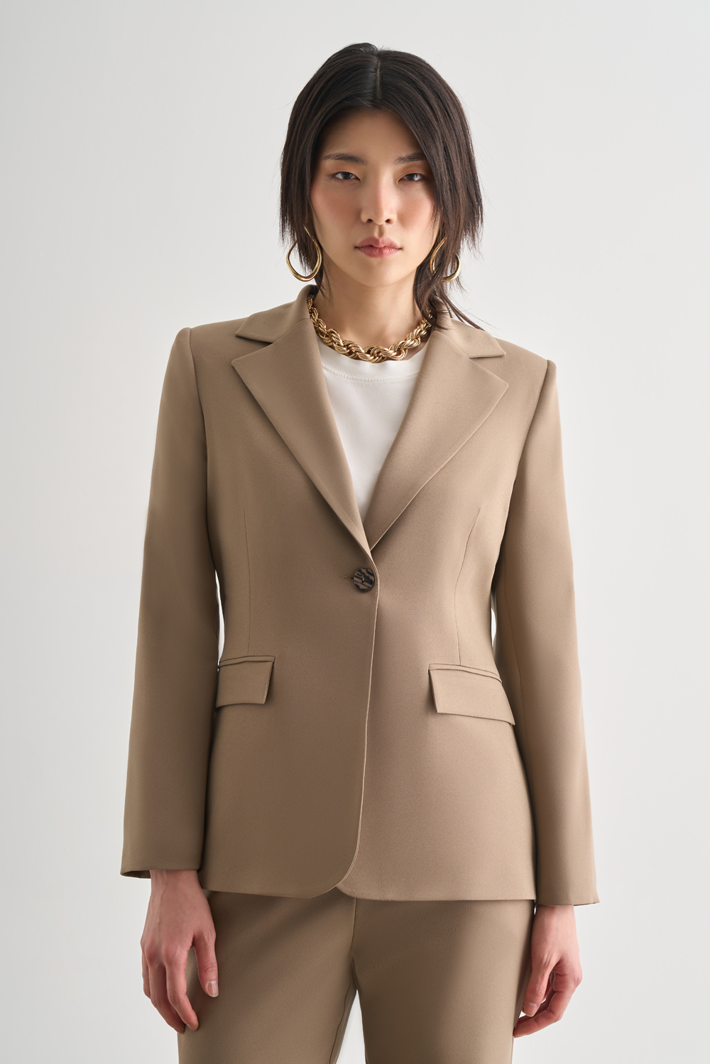 Mizalle Bej Tek Düğme Klasik Blazer Ceket