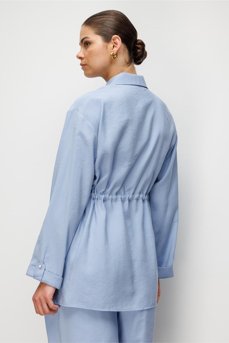 Mizalle Beli Büzgülü Modal Dokulu Mavi Tunik - 6