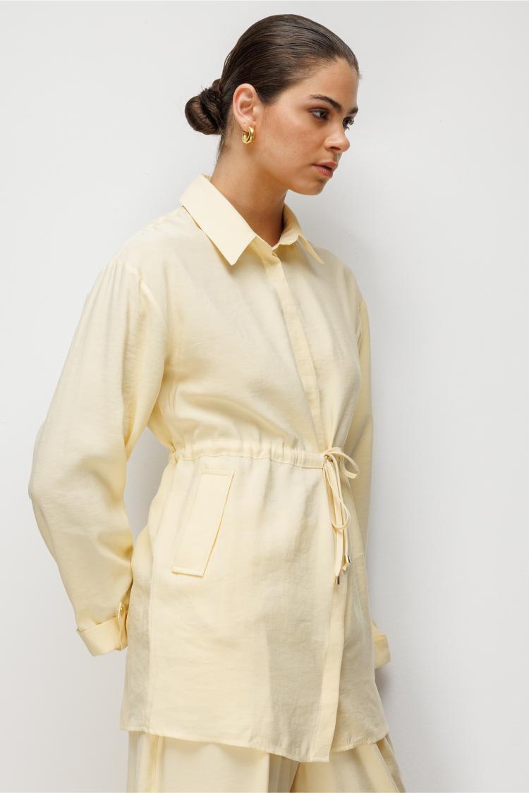 Mizalle Beli Büzgülü Modal Dokulu Sarı Tunik - 3