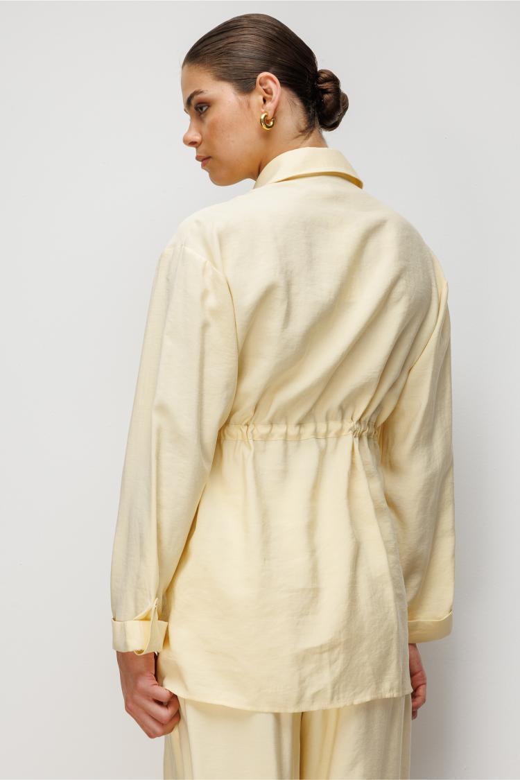 Mizalle Beli Büzgülü Modal Dokulu Sarı Tunik - Mizalle