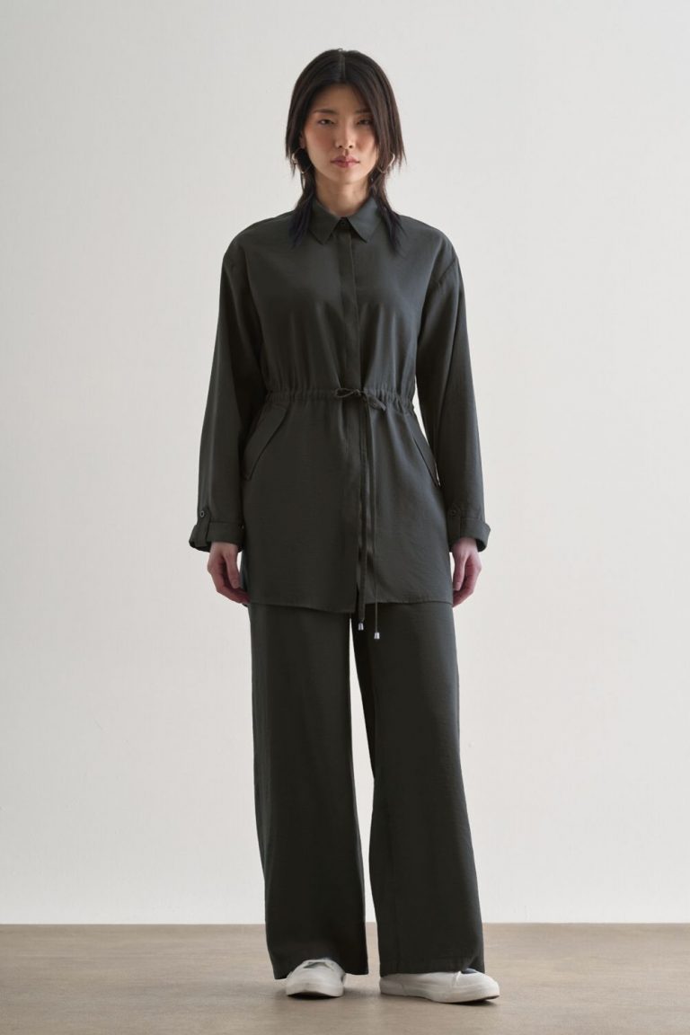 Mizalle Beli İp Büzgülü Modal Gri Tunik - Mizalle