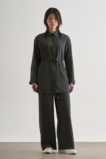 Mizalle - Mizalle Beli İp Büzgülü Modal Gri Tunik Mizalle - Mizalle Beli İp Büzgülü Modal Gri Tunik