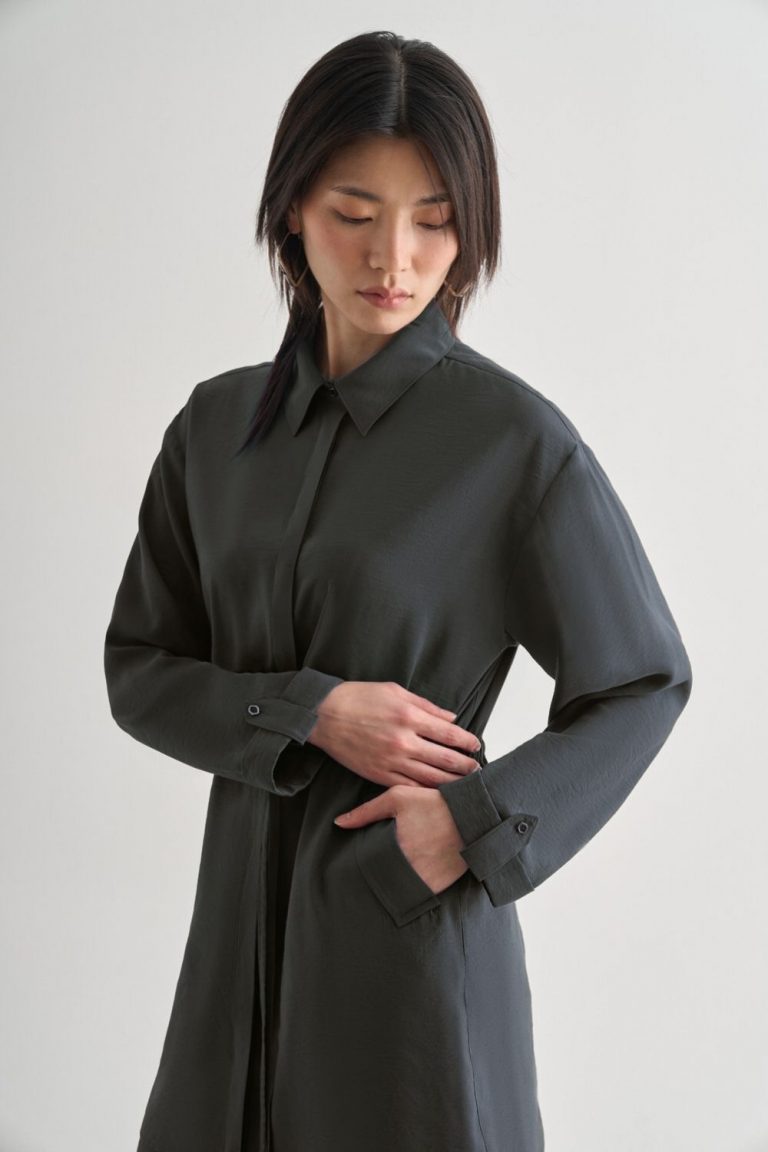 Mizalle Beli İp Büzgülü Modal Gri Tunik - Mizalle