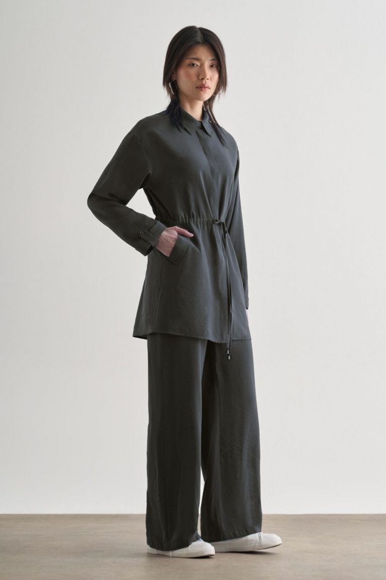 Mizalle Beli İp Büzgülü Modal Gri Tunik - Mizalle