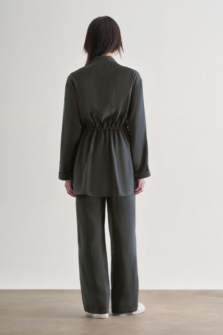 Mizalle Beli İp Büzgülü Modal Gri Tunik - Mizalle