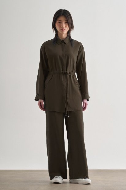 Mizalle Beli İp Büzgülü Modal Koyu Kahverengi Tunik - Mizalle