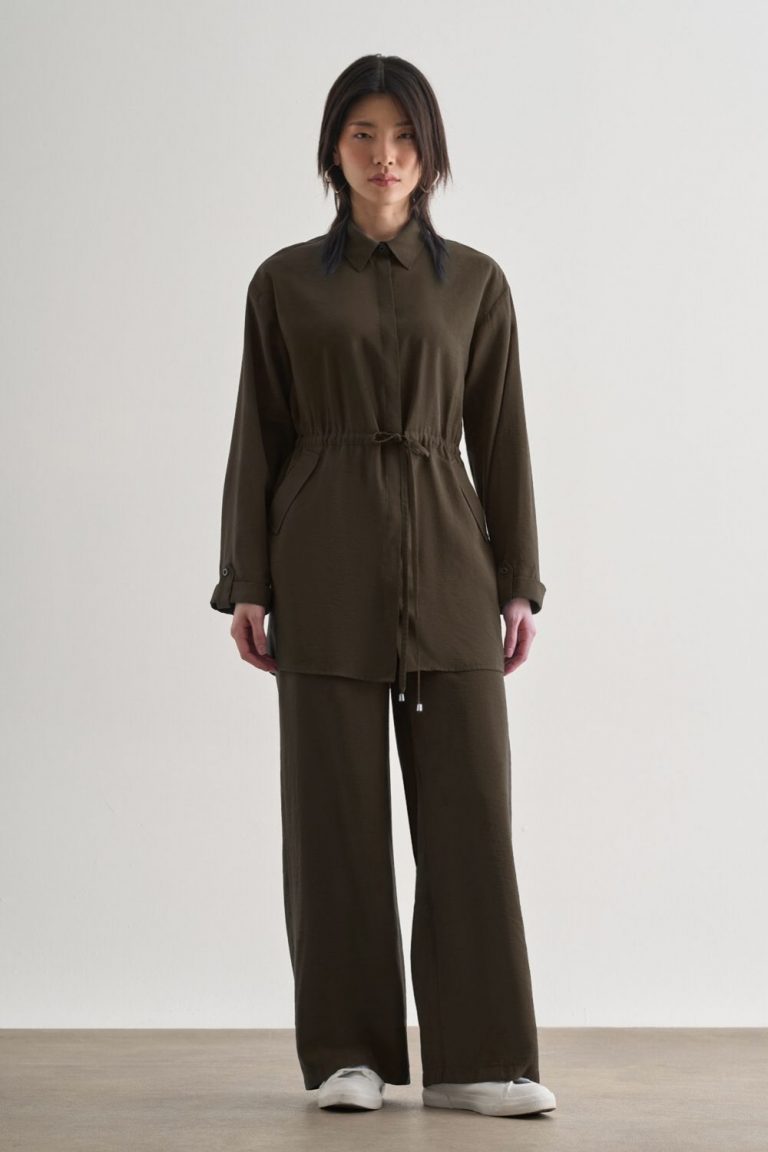 Mizalle Beli İp Büzgülü Modal Koyu Kahverengi Tunik - Mizalle