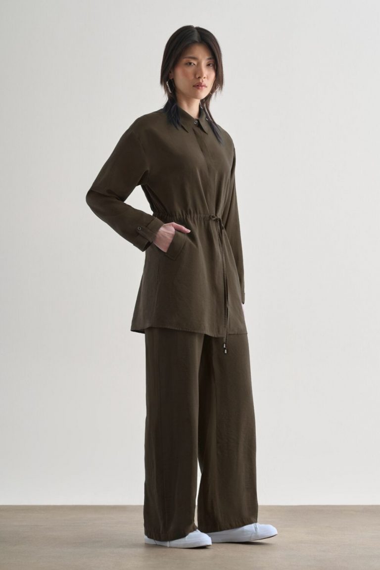 Mizalle Beli İp Büzgülü Modal Koyu Kahverengi Tunik - Mizalle